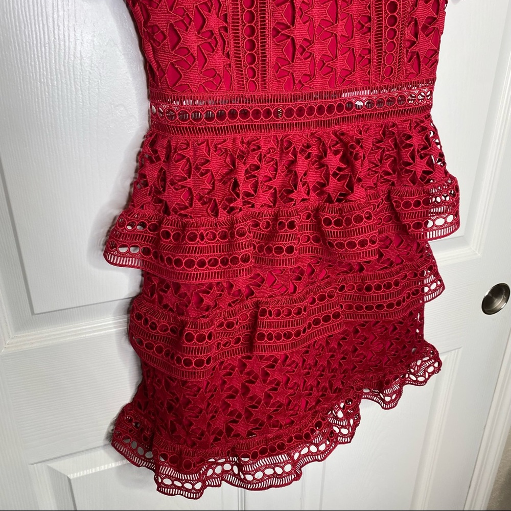 Self Portrait Red Star High Neck Guipure Lace Paneled Mini Dress Size 4 NWT - Picture 5 of 14